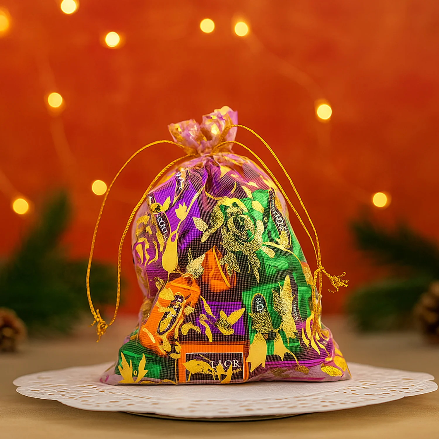 Decorative Gift Potli with 10 Premium Chocolates – Reusable Festive Return Gift Hamper - Image 3