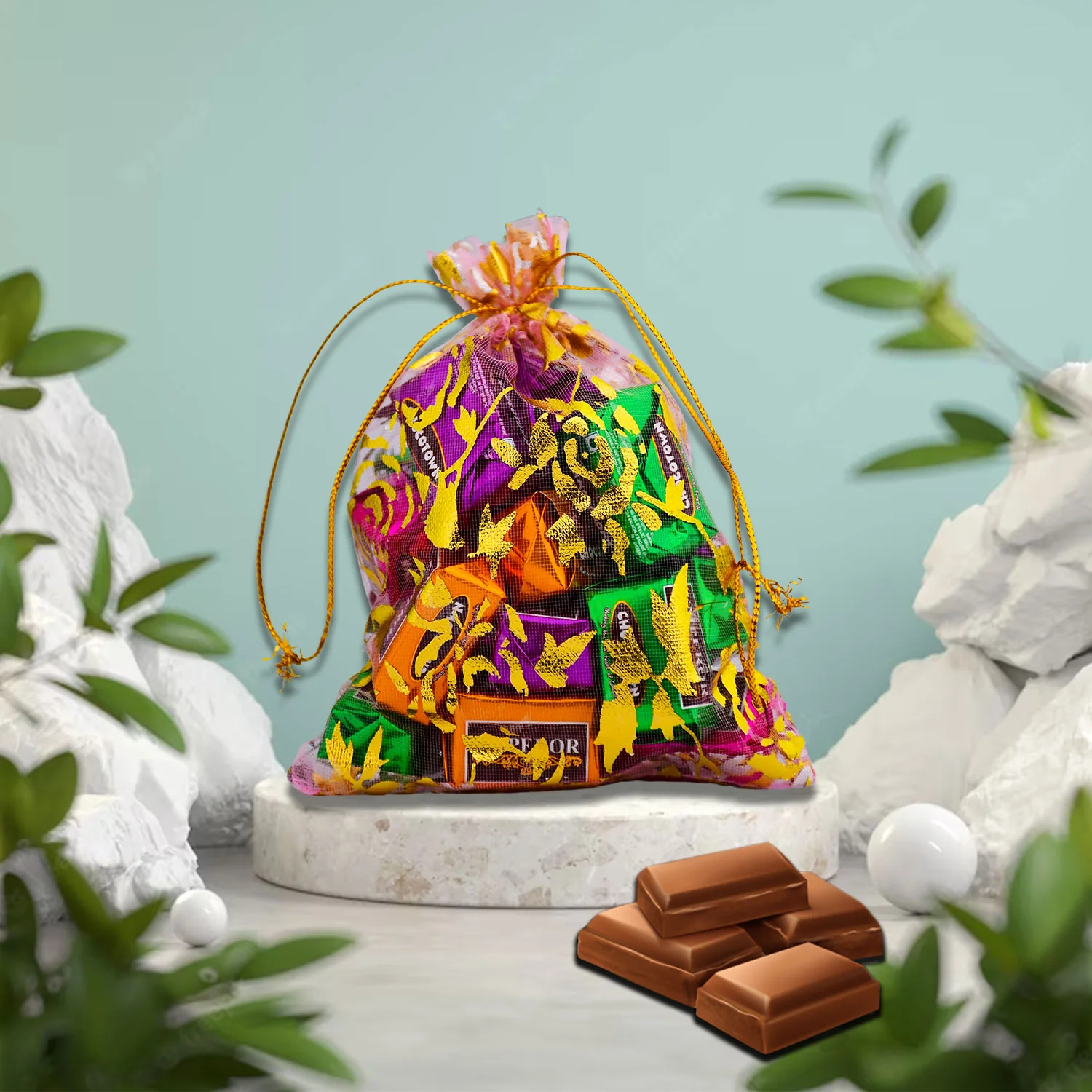 Decorative Gift Potli with 10 Premium Chocolates – Reusable Festive Return Gift Hamper - Image 4
