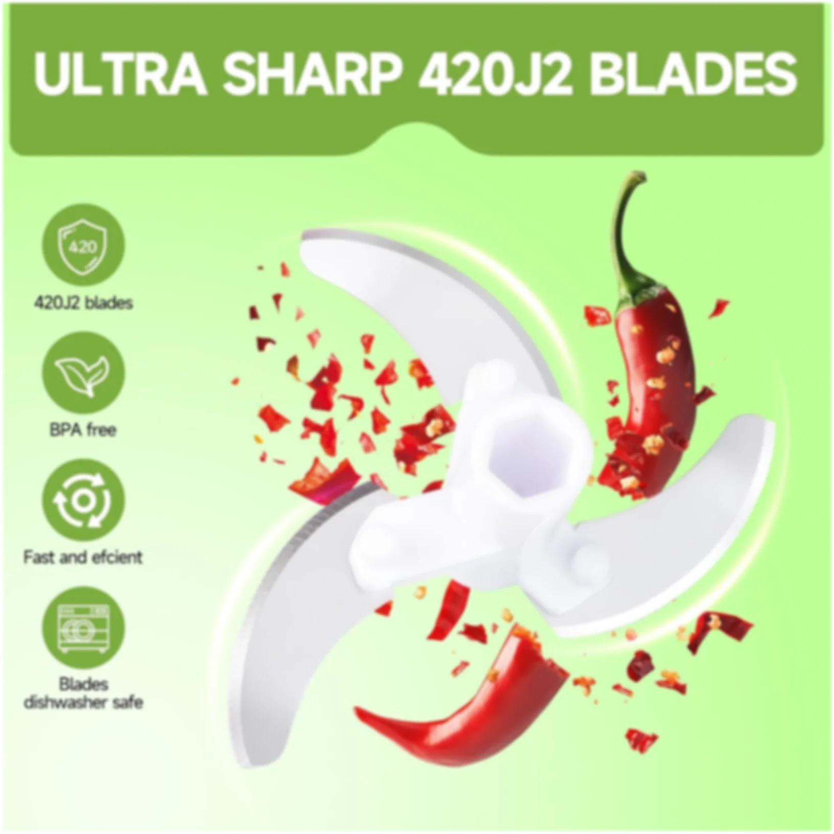 Manual Stainless Steel Vegetable Chopper – Compact, Extra Sharp with 5 Blades - Image 2