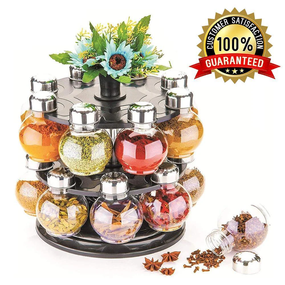 Multipurpose Revolving Plastic Spice Rack Set (16pcs) - Image 3