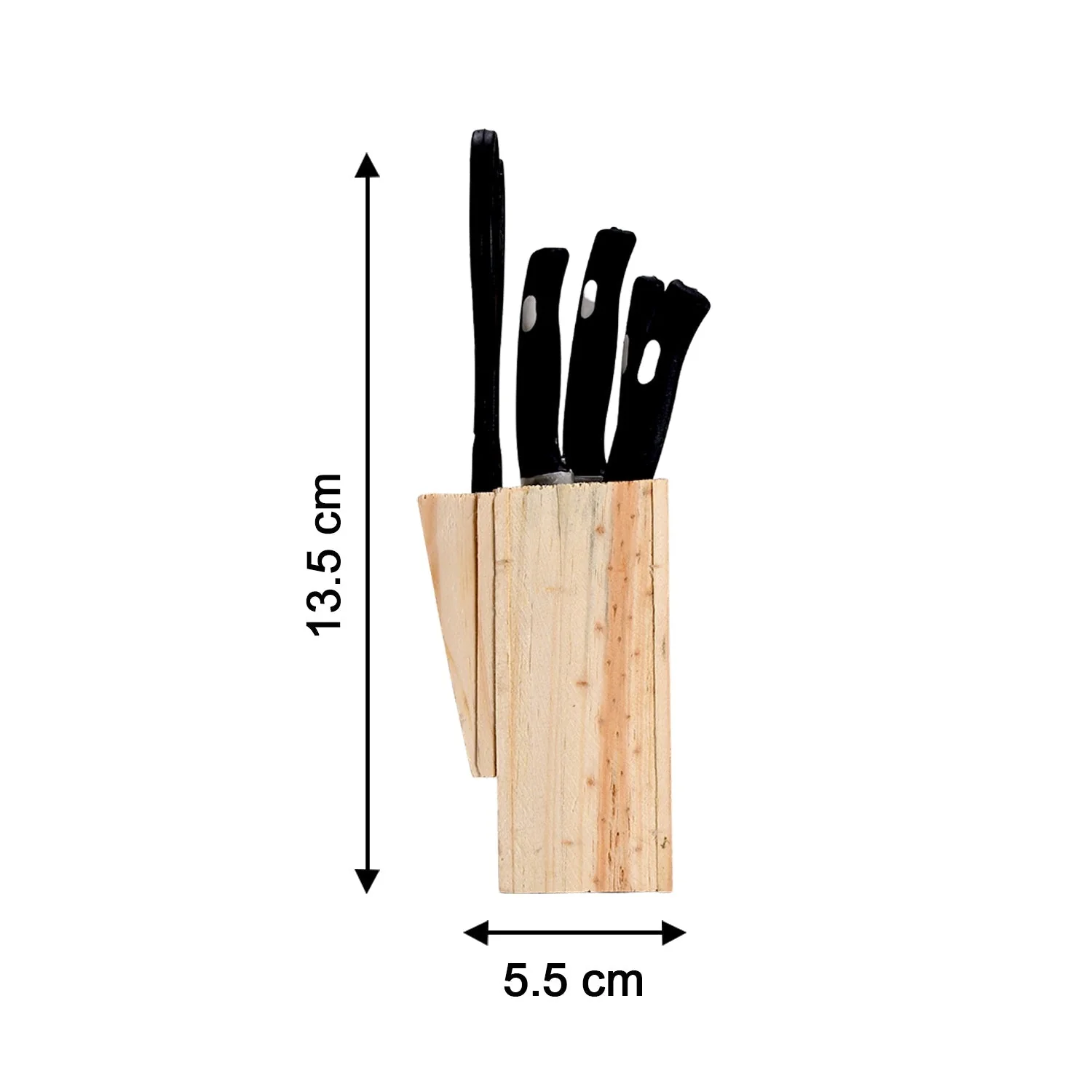 Kitchen Knife Set with Wooden Block and Scissors, Chhari (5 pcs, Black) - Image 11
