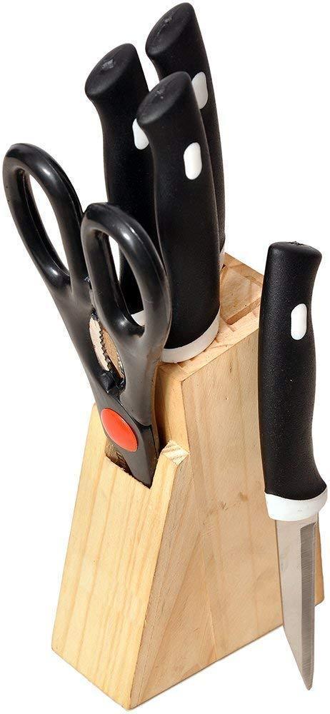 Kitchen Knife Set with Wooden Block and Scissors, Chhari (5 pcs, Black) - Image 5