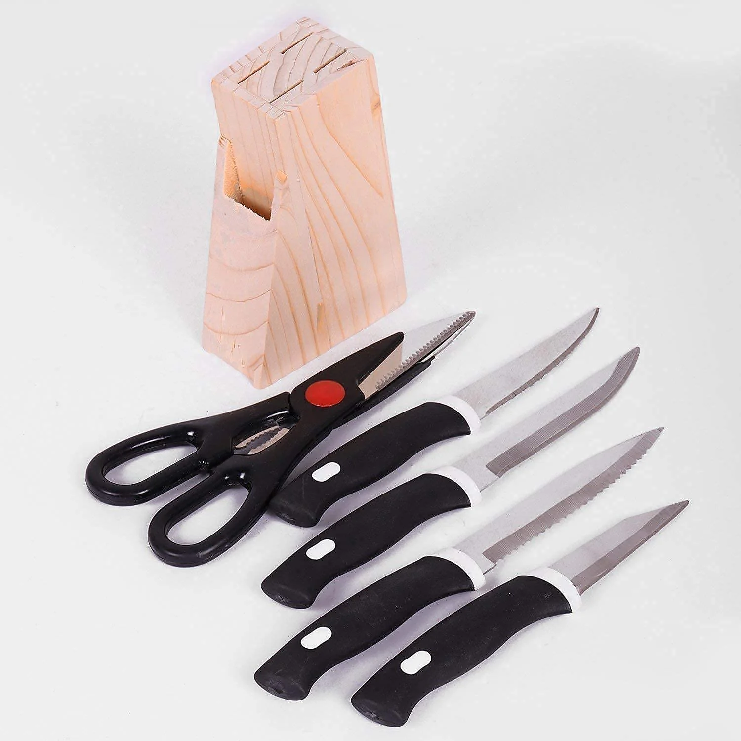 Kitchen Knife Set with Wooden Block and Scissors, Chhari (5 pcs, Black) - Image 8