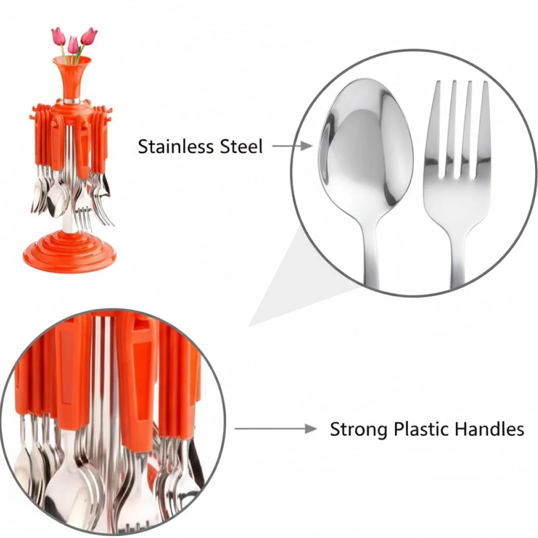 New Stylish 24 Pcs Plastic, Stainless Steel Cutlery Set (Pack of 24) - Image 3