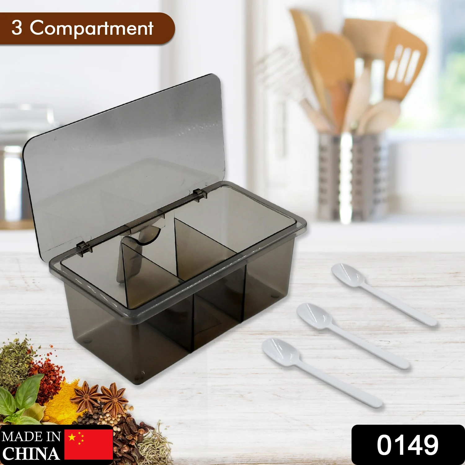 Seasoning Box Portable Durable 3 Sections for Bars Restaurants - Image 2