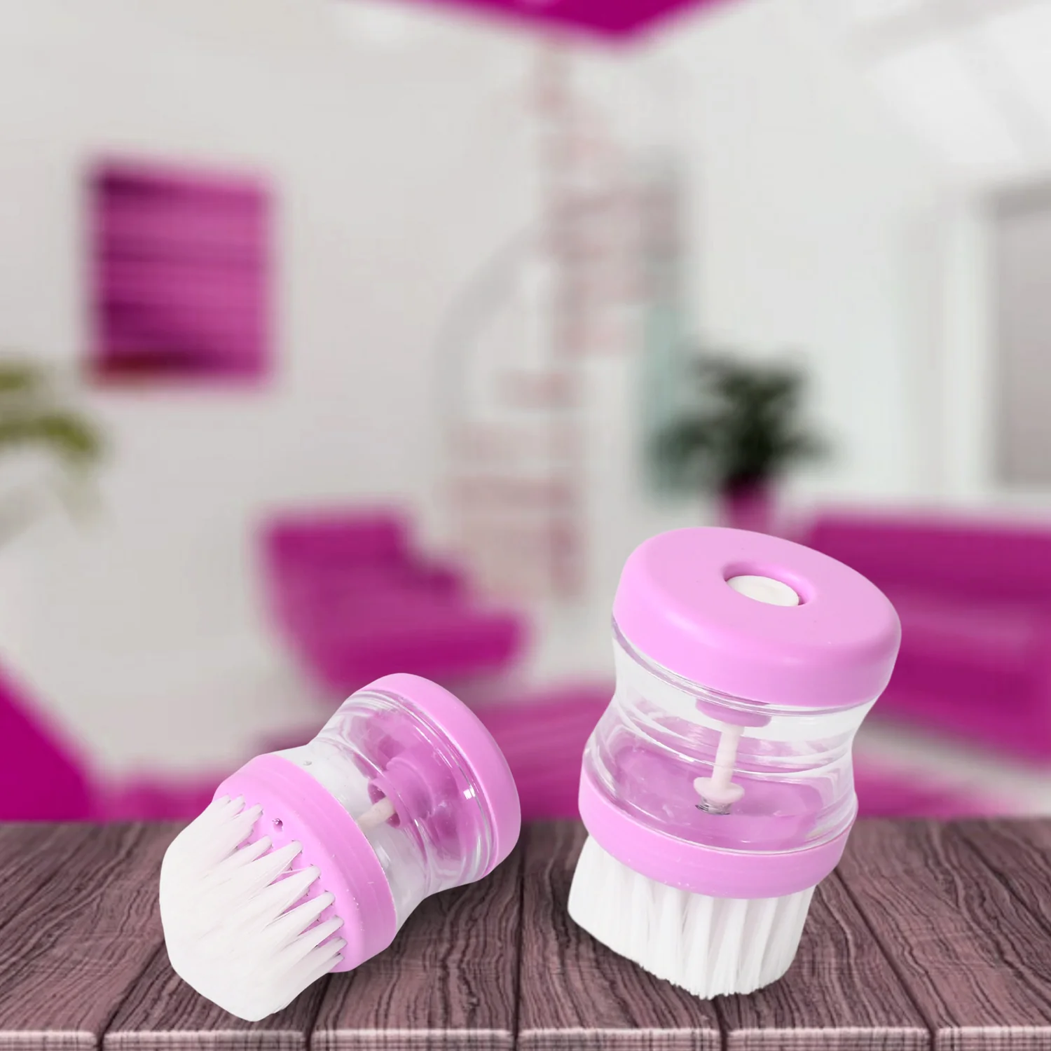 Plastic Wash Basin Brush Cleaner with Liquid Soap Dispenser (Multicolour) - Image 10