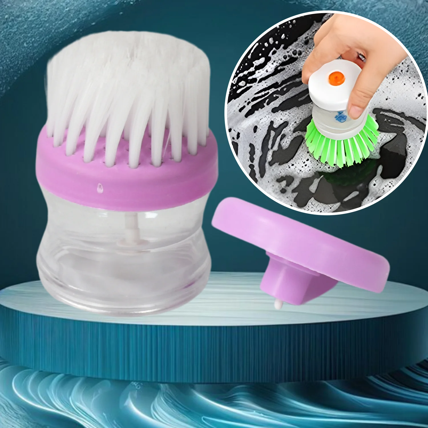 Plastic Wash Basin Brush Cleaner with Liquid Soap Dispenser (Multicolour) - Image 11