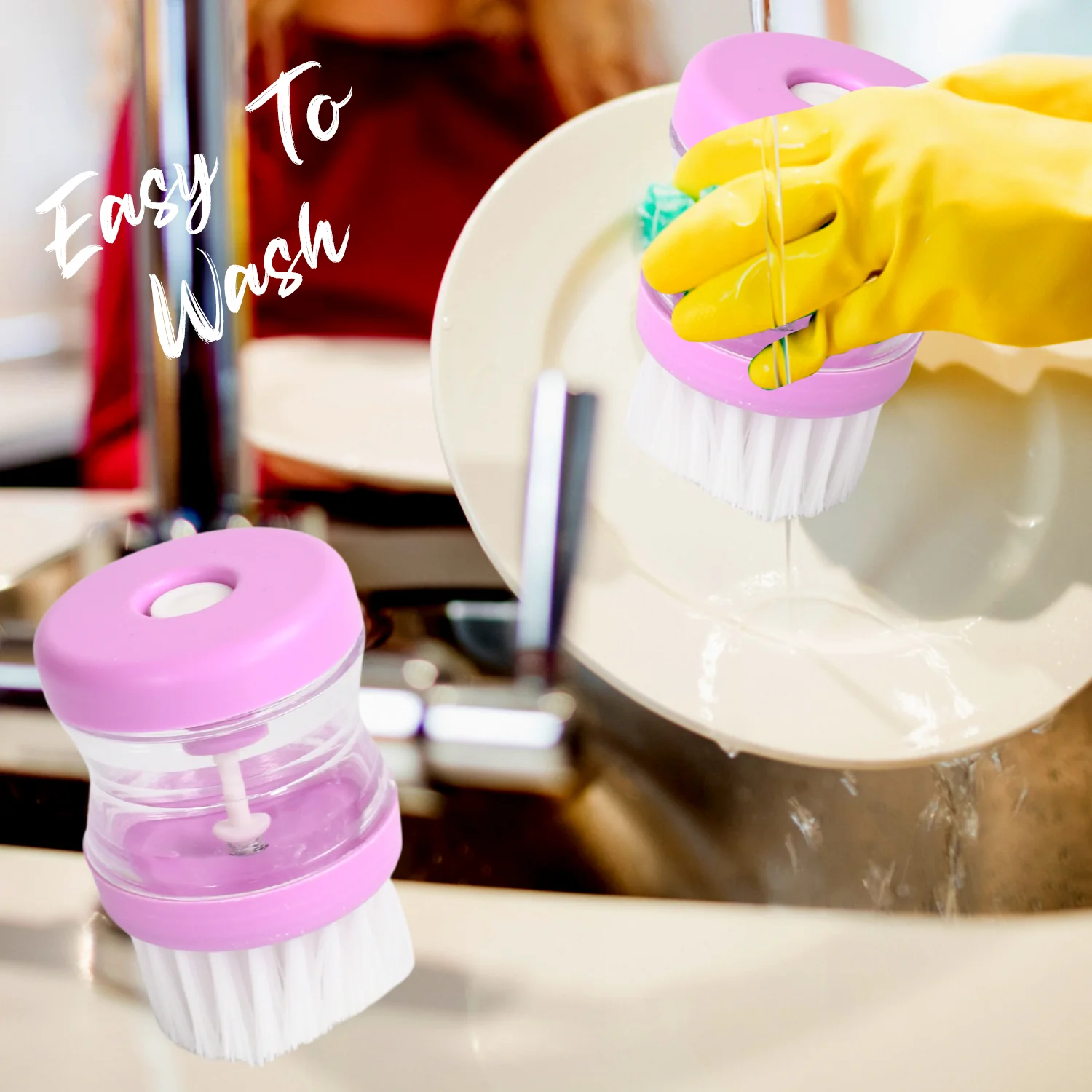 Plastic Wash Basin Brush Cleaner with Liquid Soap Dispenser (Multicolour) - Image 8