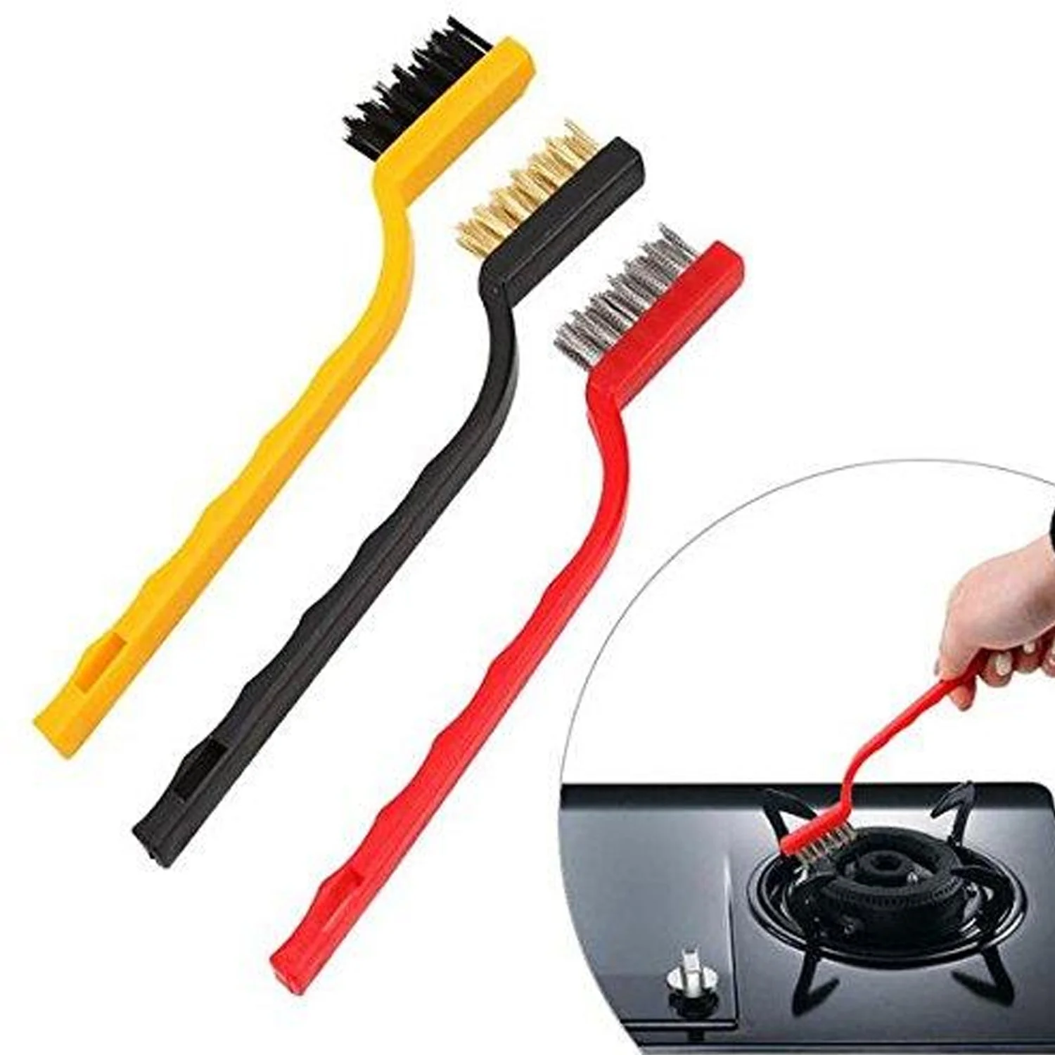 3 Pc Mini Wire Brush Set for cleaning (Brass, Nylon, Stainless Steel Bristles) - Image 4