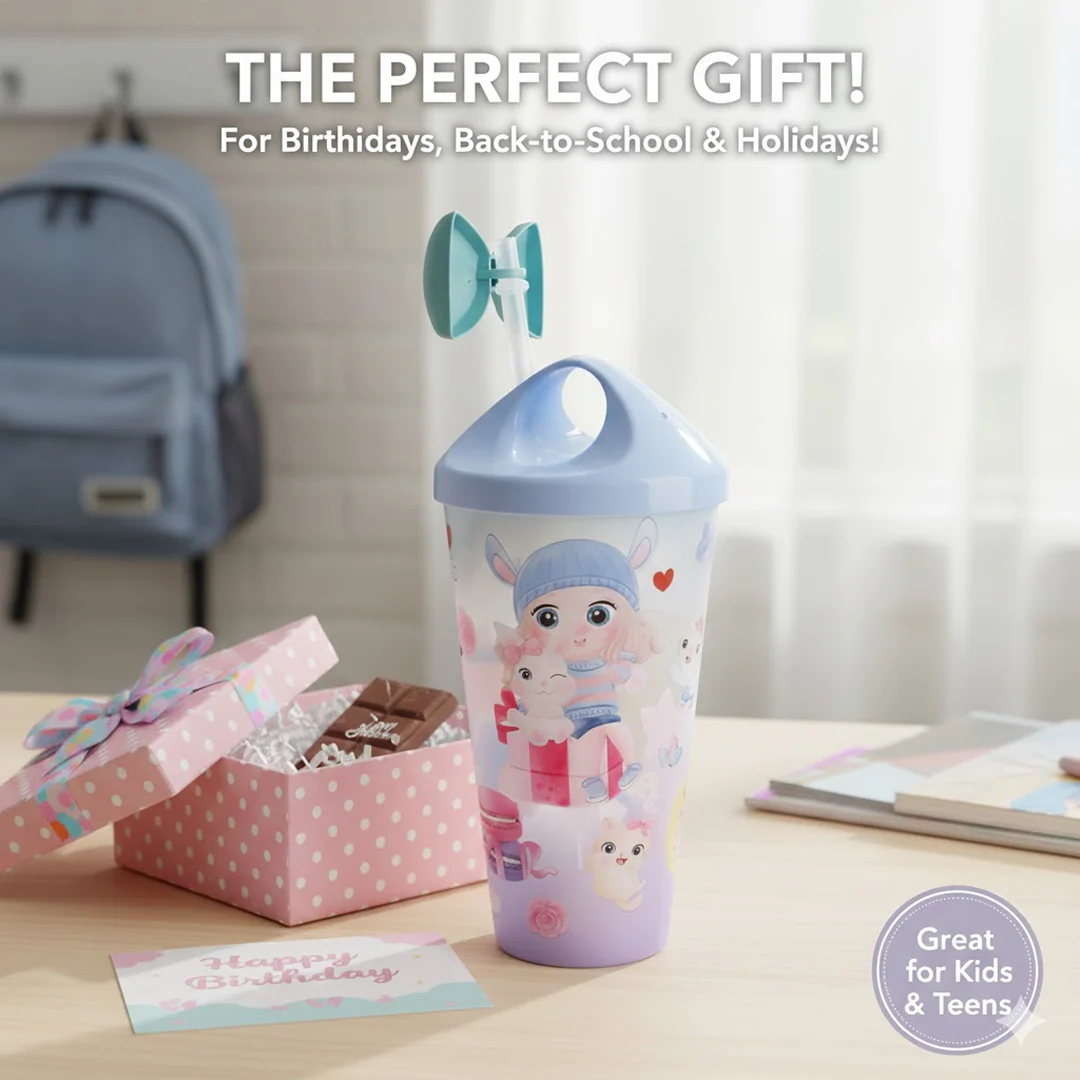Unicorn Water Bottle with Straw & Lid for Kids (Without Light) - Image 3