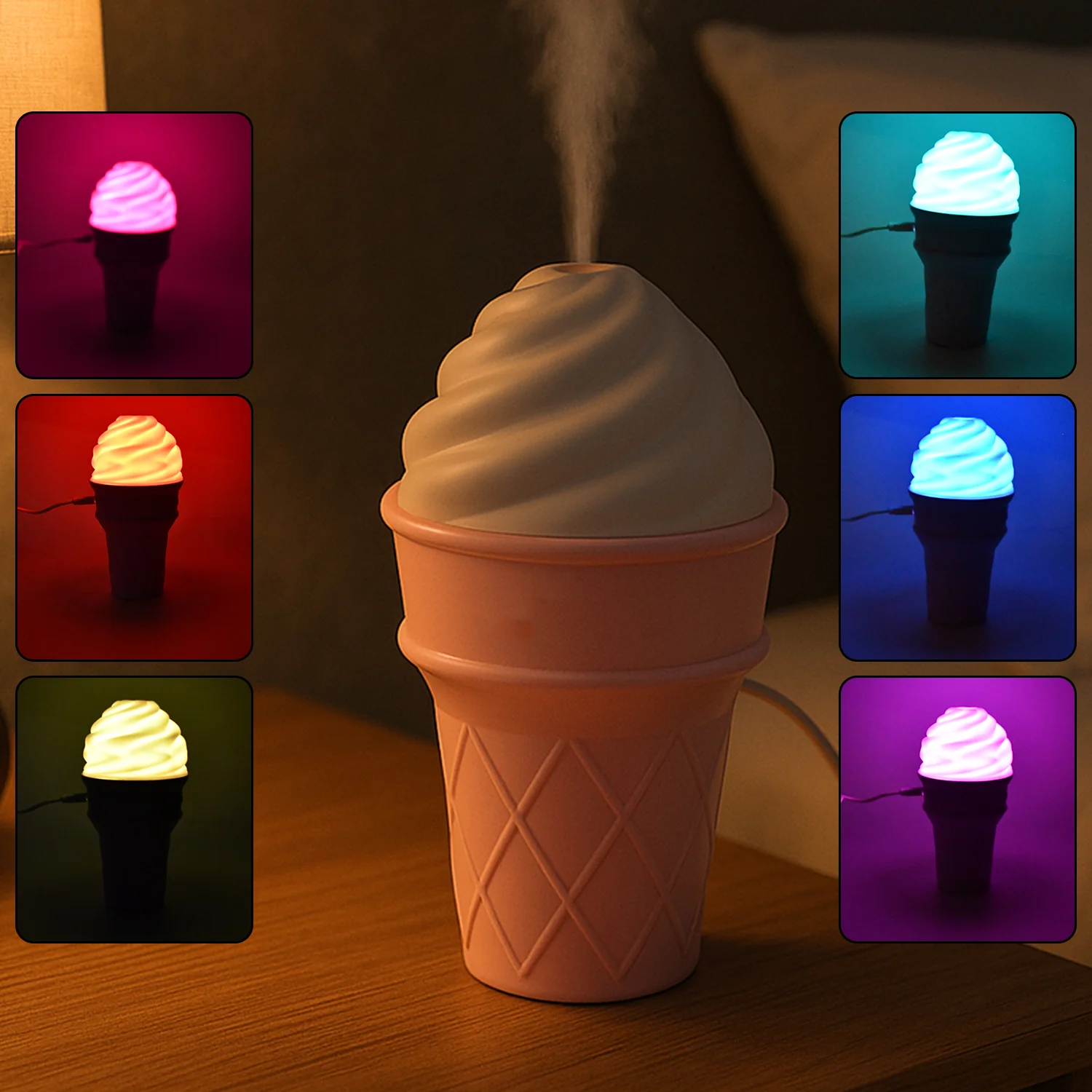 Ice Cream Cone Shape Air Freshener Humidifier (1Pc / Pink) - Image 4