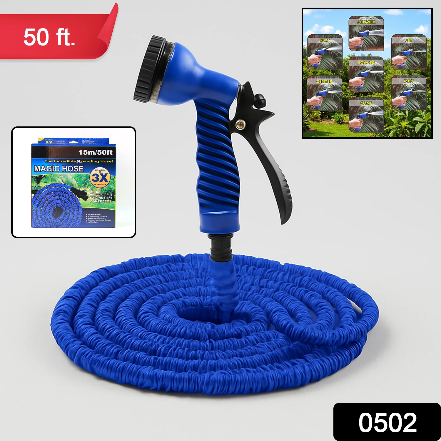 50 Ft Expandable Hose Pipe Nozzle For Garden Wash Car Bike With Spray Gun - Image 2