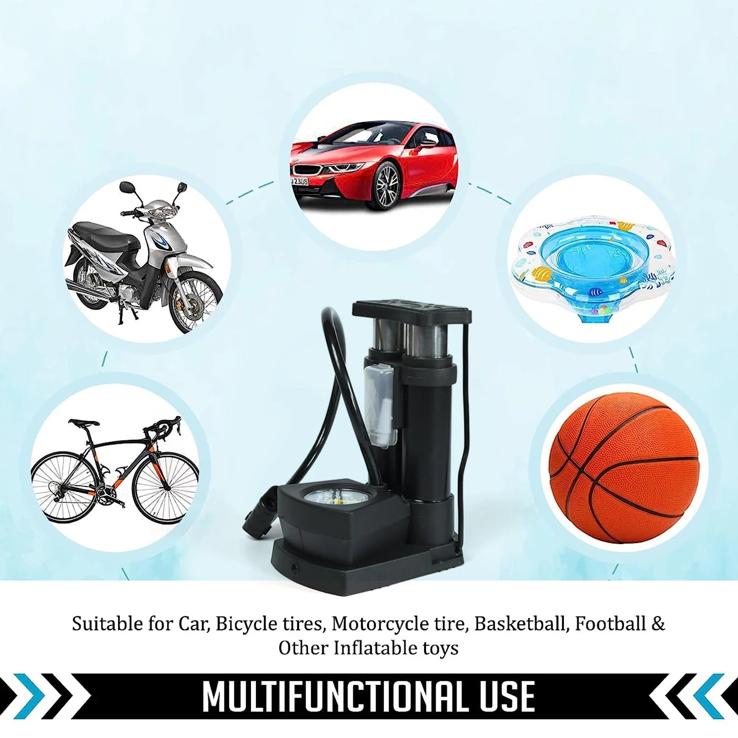 Portable Mini Bike Pump with Gauge - Image 12
