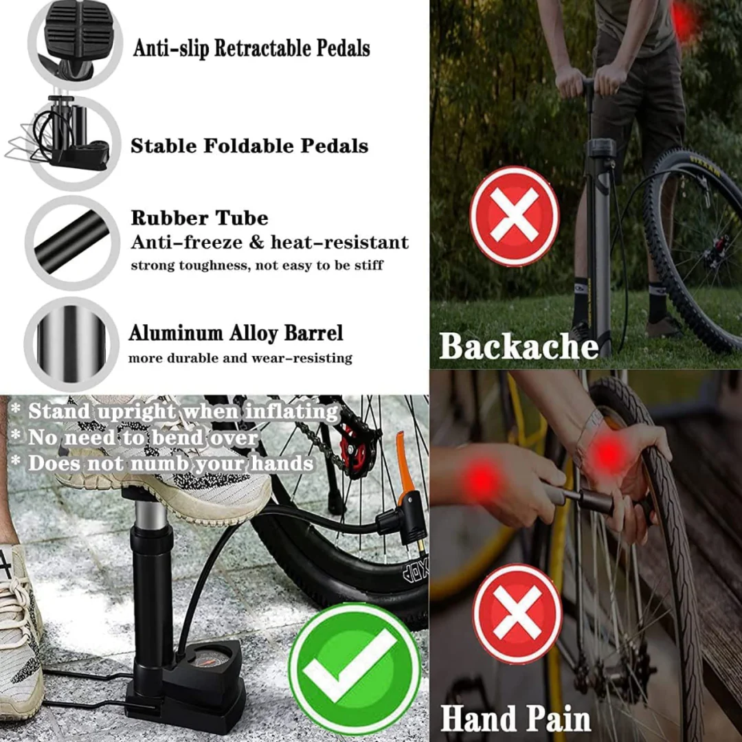 Portable Mini Bike Pump with Gauge - Image 4