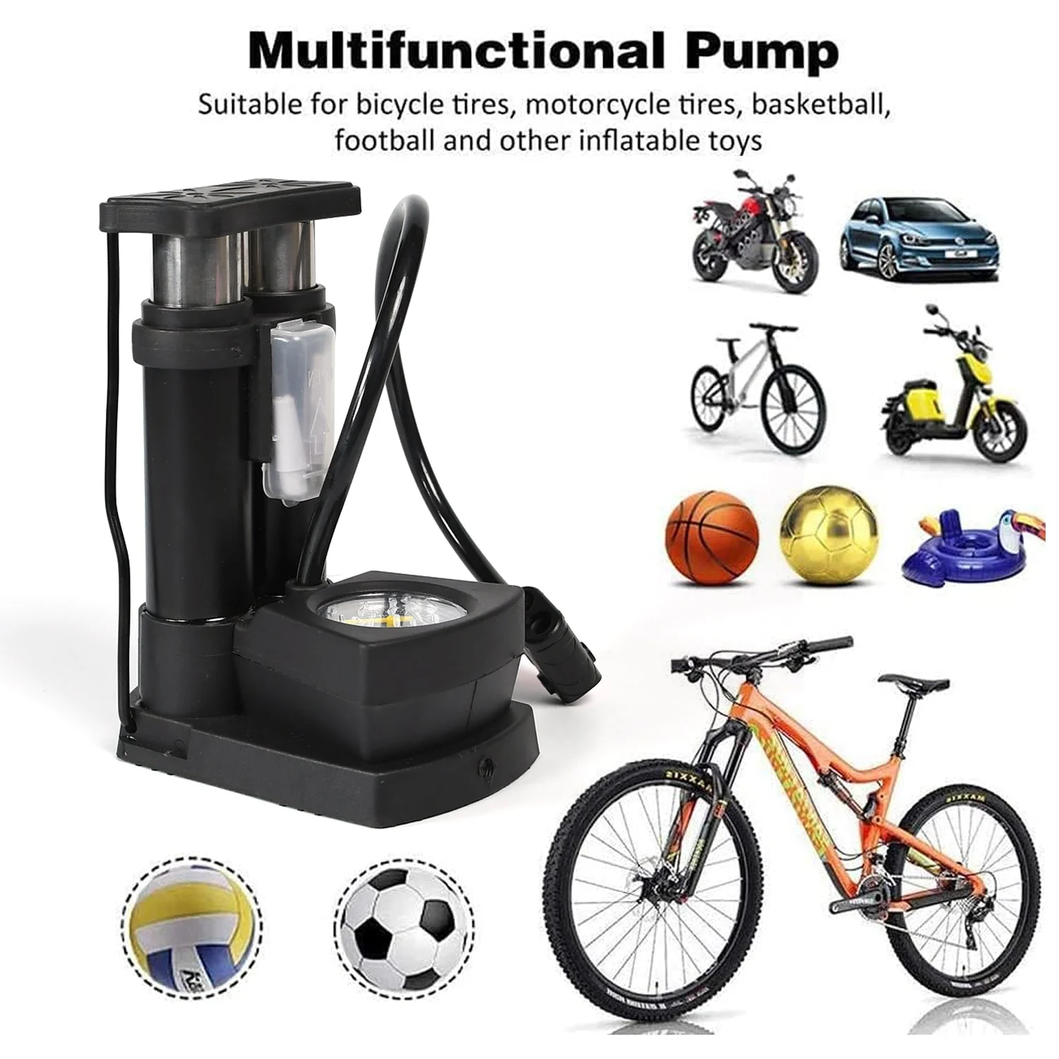 Portable Mini Bike Pump with Gauge - Image 8
