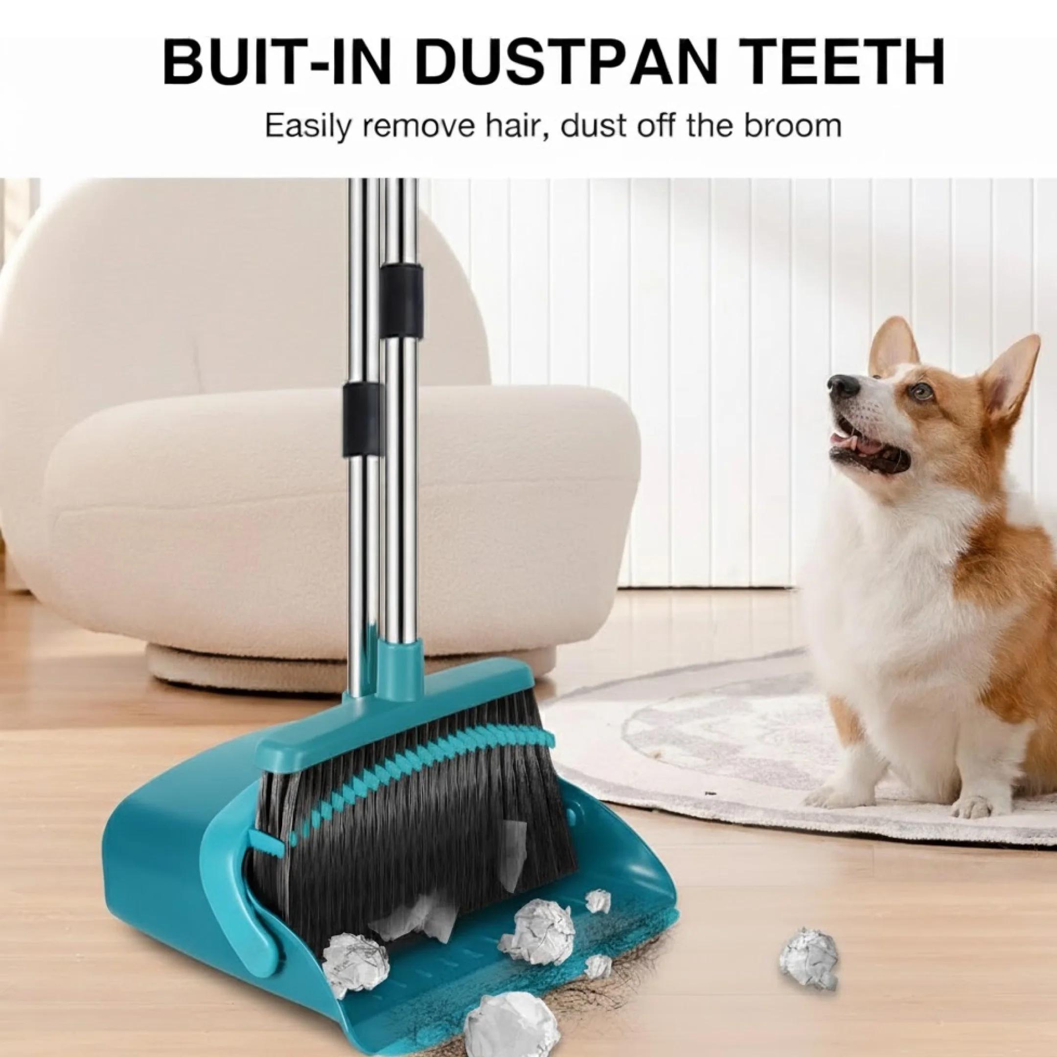 Long Handle Dustpan and Brush 2 Piece Set for Sweeping Cleaning Home Office, Supdi - Image 4