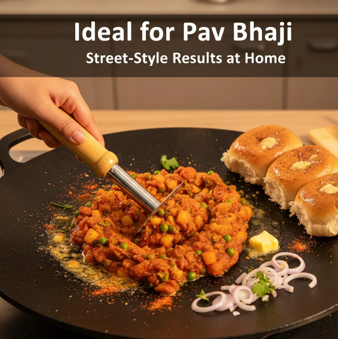 Stainless Steel Potato Masher, Pav Bhaji Masher with wooden handle - Image 2