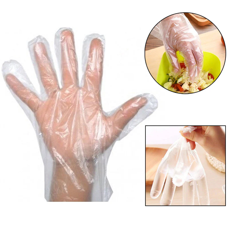 Plastic Transparent Disposable Clear Gloves (White) (100Pc) - Image 7
