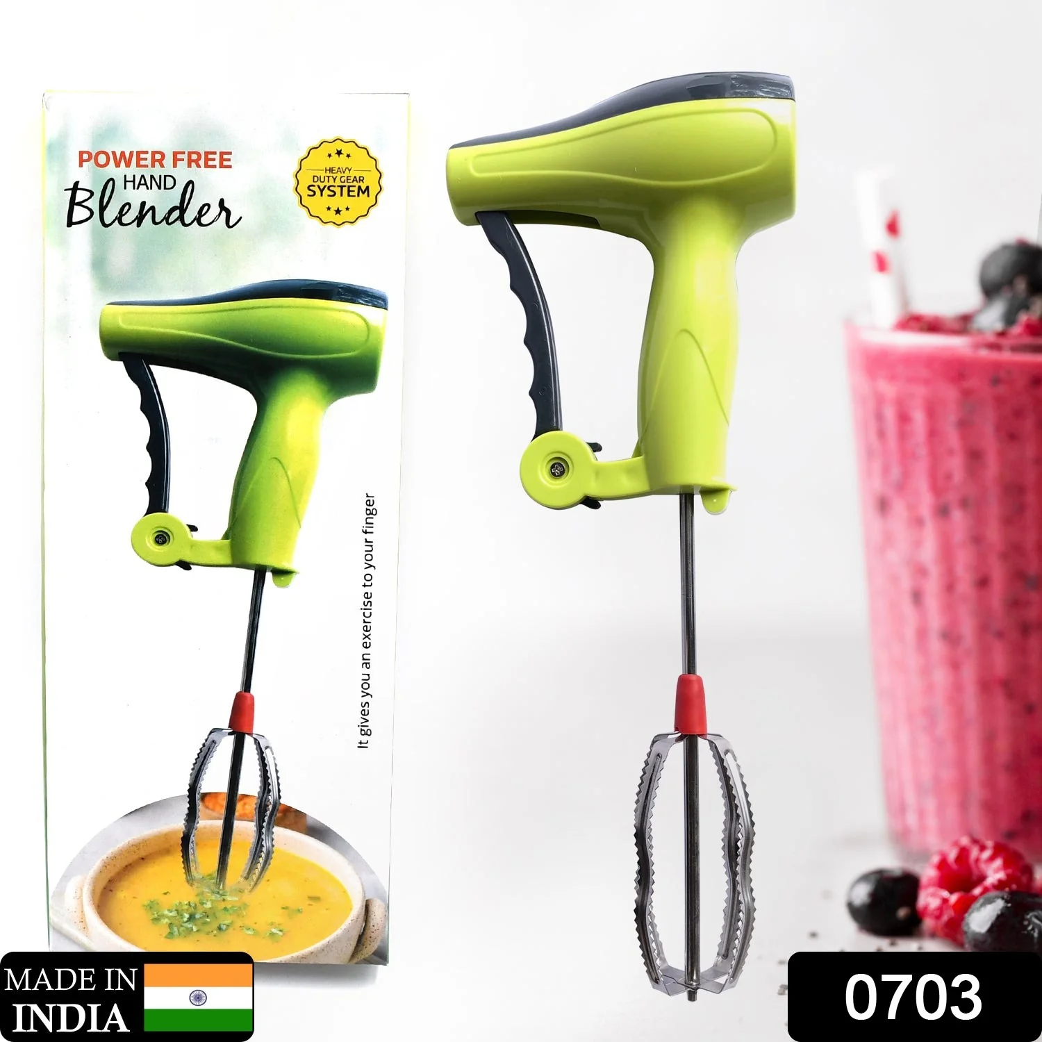 Power Free Manual Hand Blender with Stainless Steel Blades Mixer Rawai - Image 2