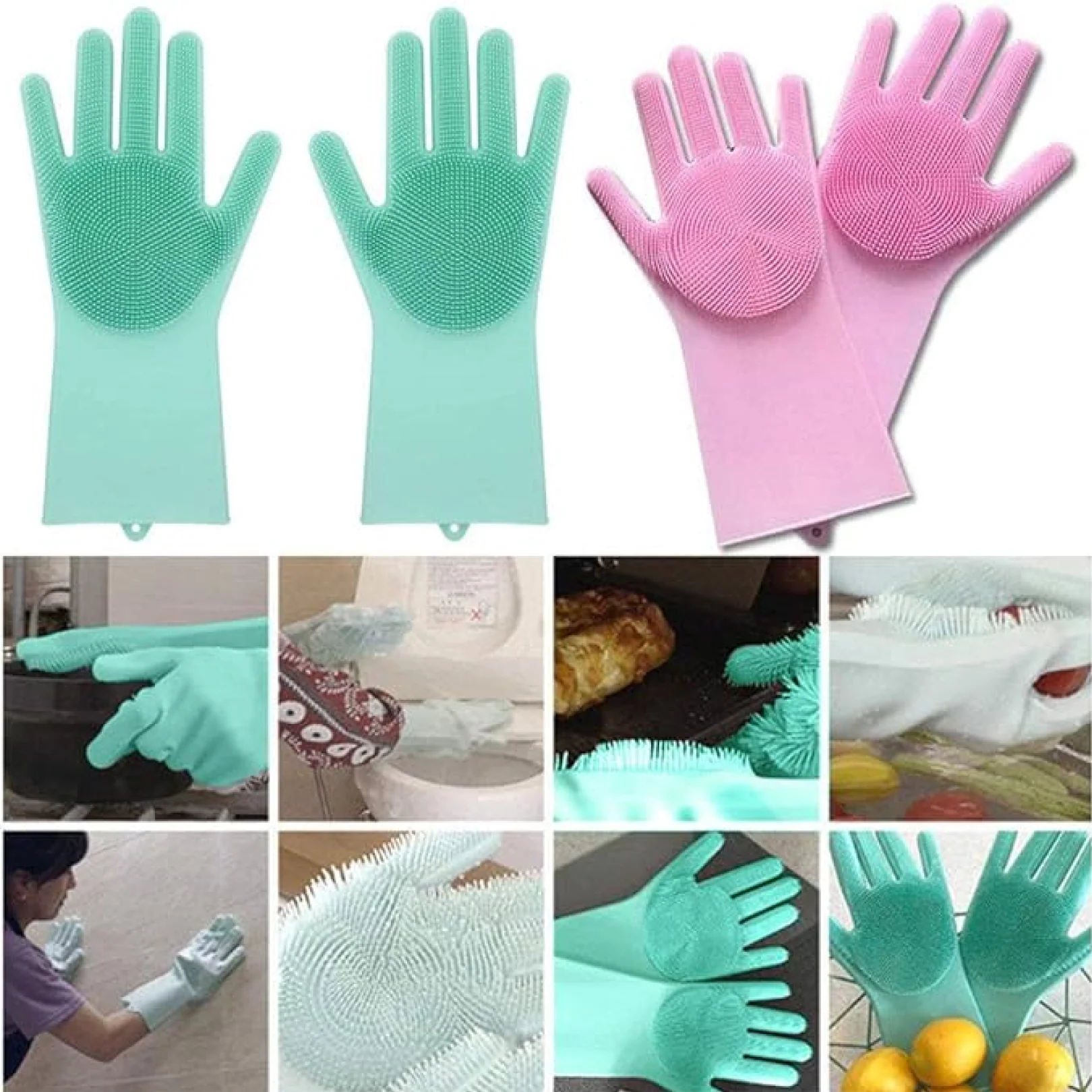 Reusable Silicone Cleaning Brush Scrubber Gloves (Multicolor) - Image 2