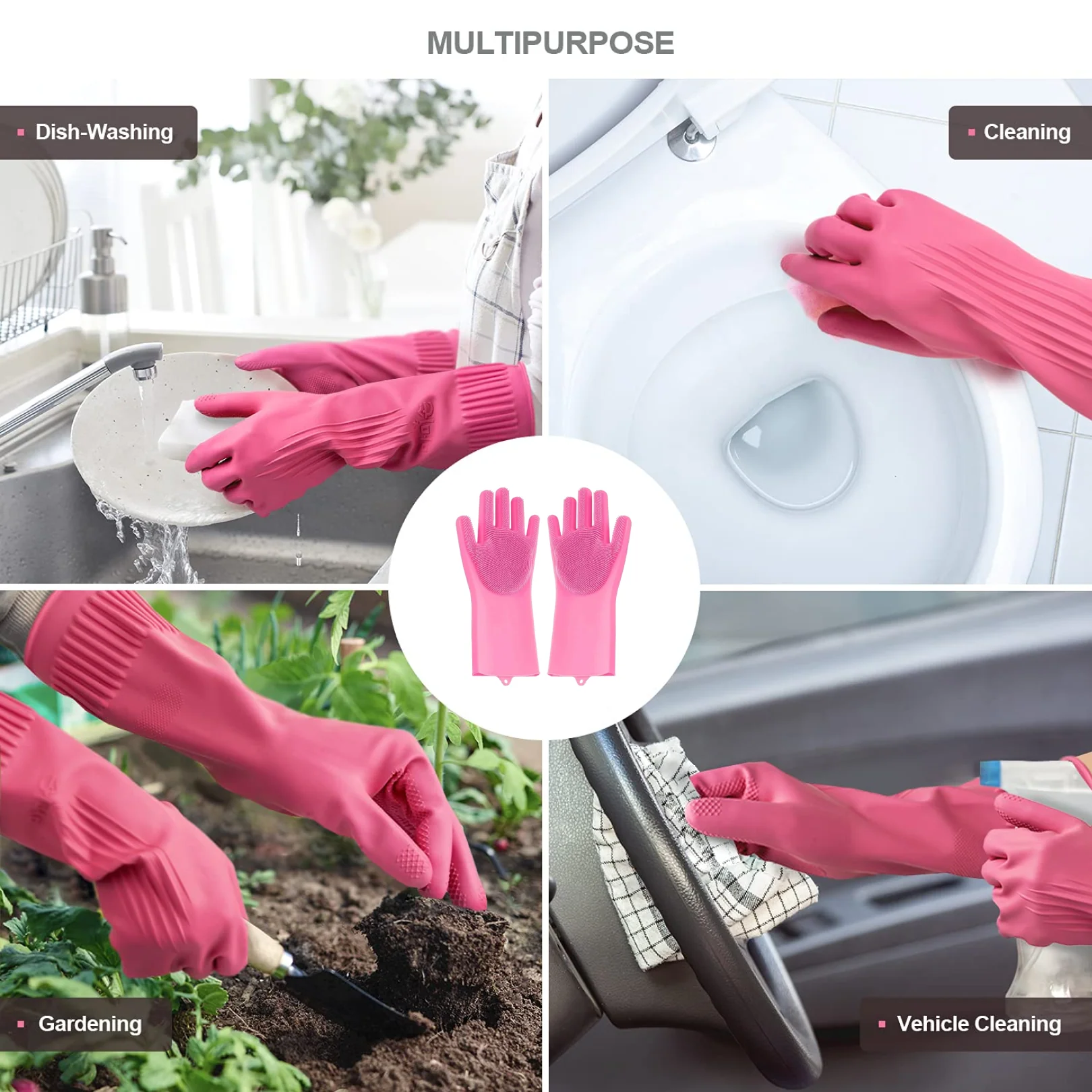 Reusable Silicone Cleaning Brush Scrubber Gloves (Multicolor) - Image 4