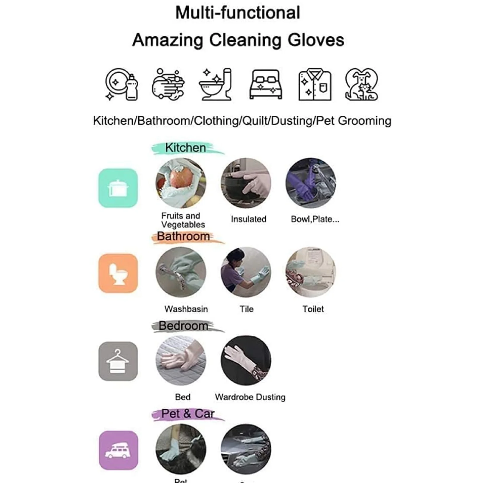 Reusable Silicone Cleaning Brush Scrubber Gloves (Multicolor) - Image 5