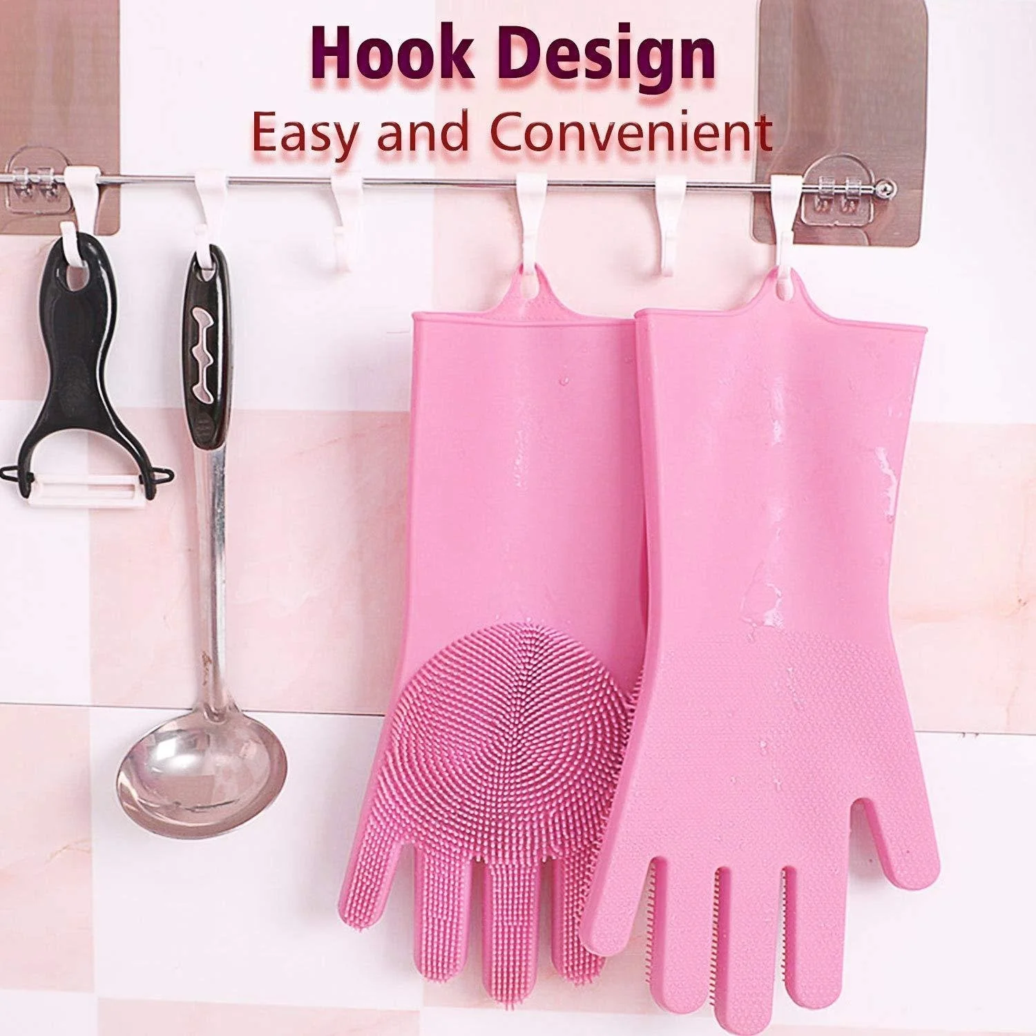 Reusable Silicone Cleaning Brush Scrubber Gloves (Multicolor) - Image 6