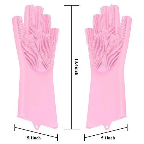 Reusable Silicone Cleaning Brush Scrubber Gloves (Multicolor) - Image 8