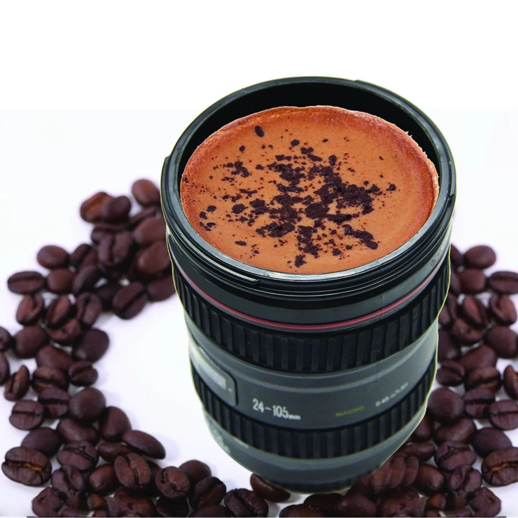 Camera Lens Shaped Coffee Mug Flask With Lid - Image 3
