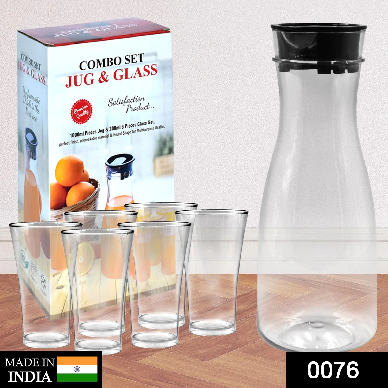 Transparent Unbreakable Water Juicy Jug and 6 Pcs. Glass Combo Set - Image 2