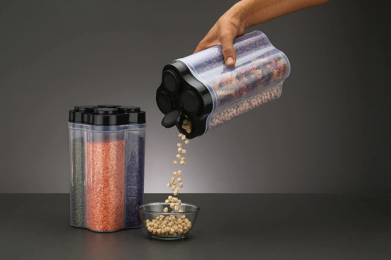 Plastic Lock Food Storage 4 Section Container Jar for Grocery, Fridge Container. - Image 10