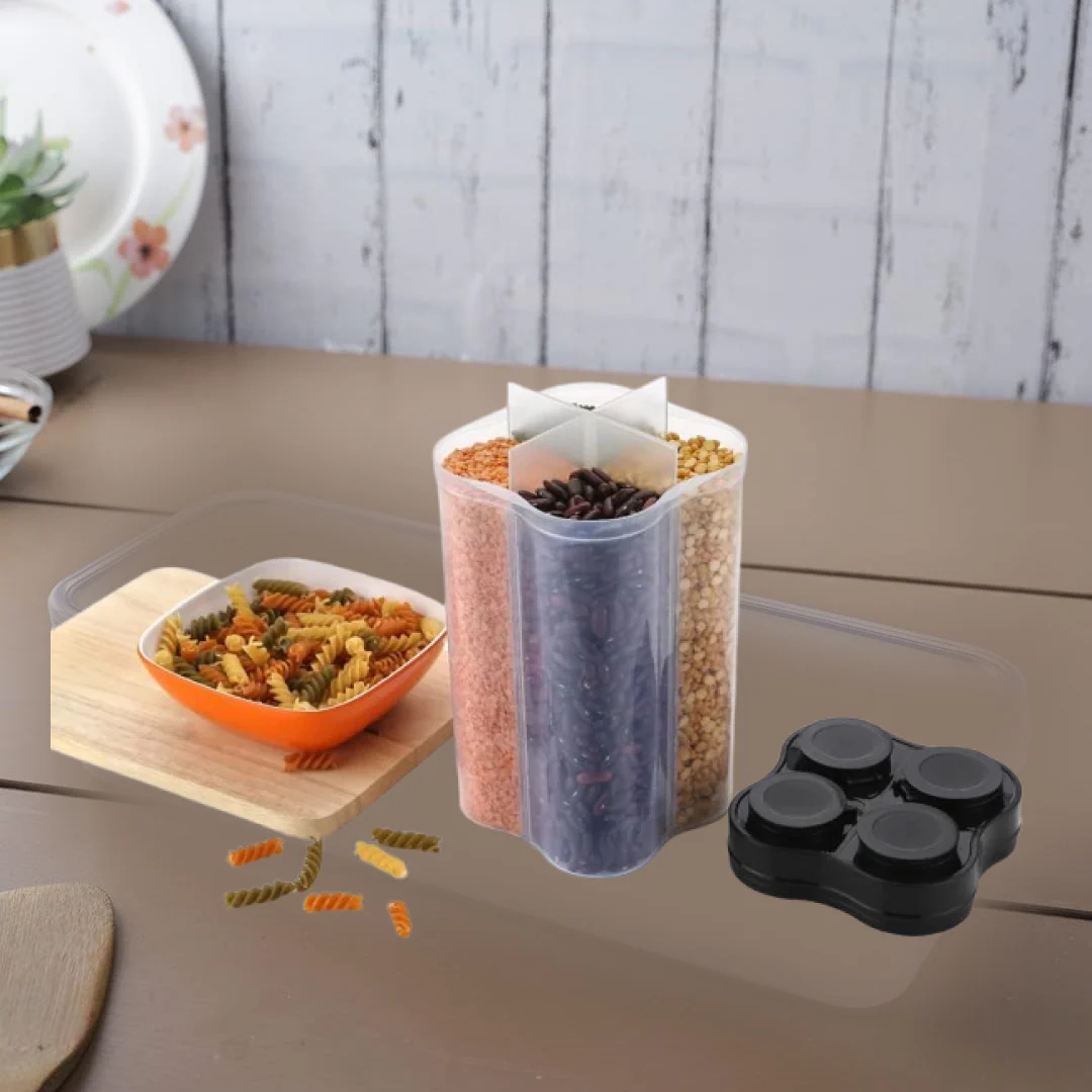 Plastic Lock Food Storage 4 Section Container Jar for Grocery, Fridge Container. - Image 5