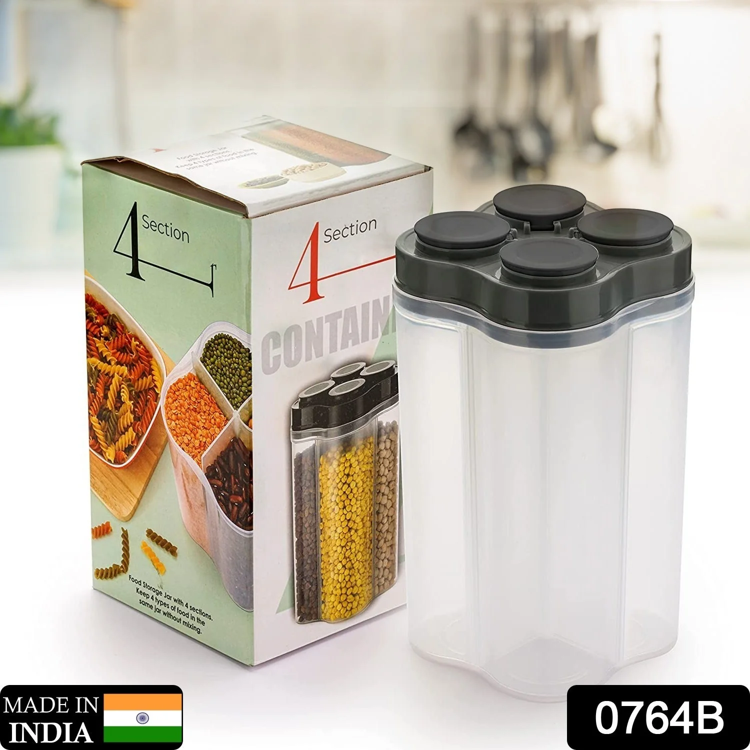Plastic Lock Food Storage 4 Section Container Jar for Grocery, Fridge Container. - Image 9