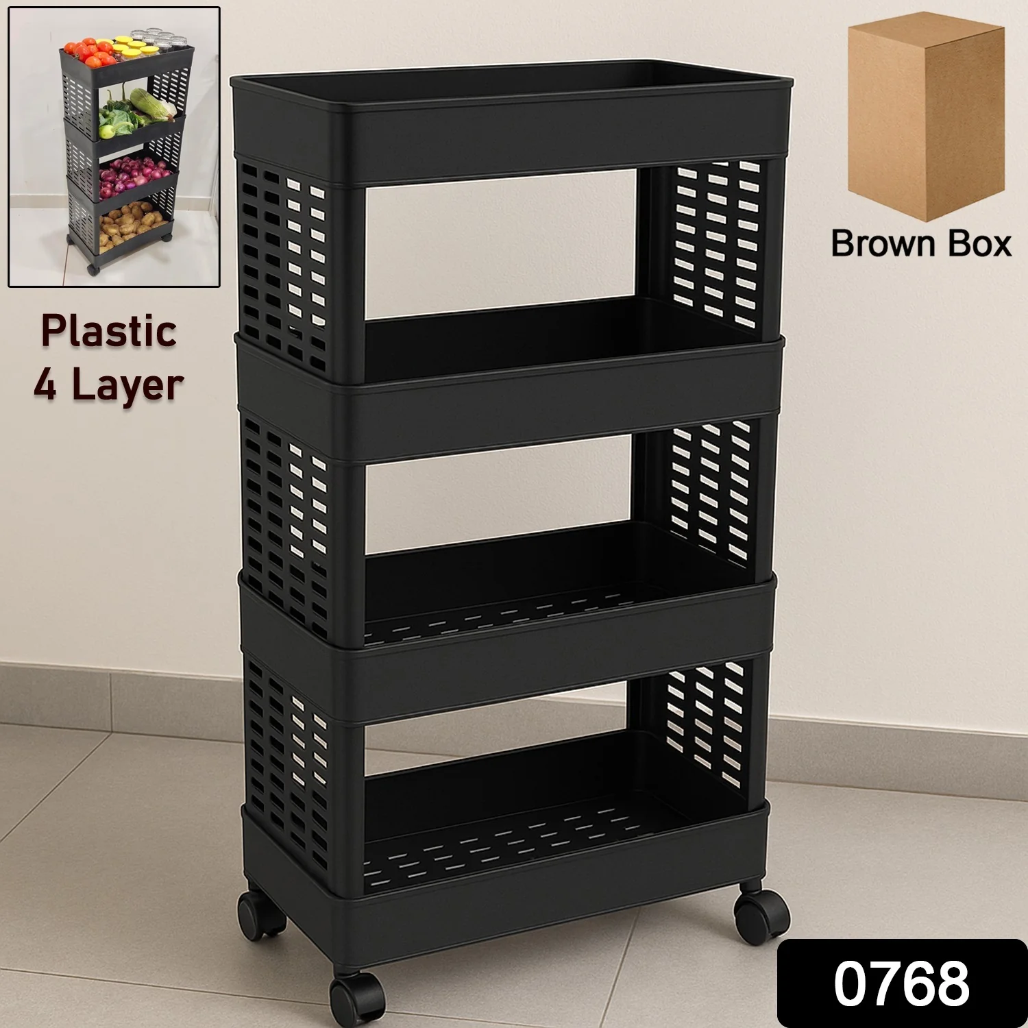 4-Layer Plastic Storage Rack with Wheels - Image 2