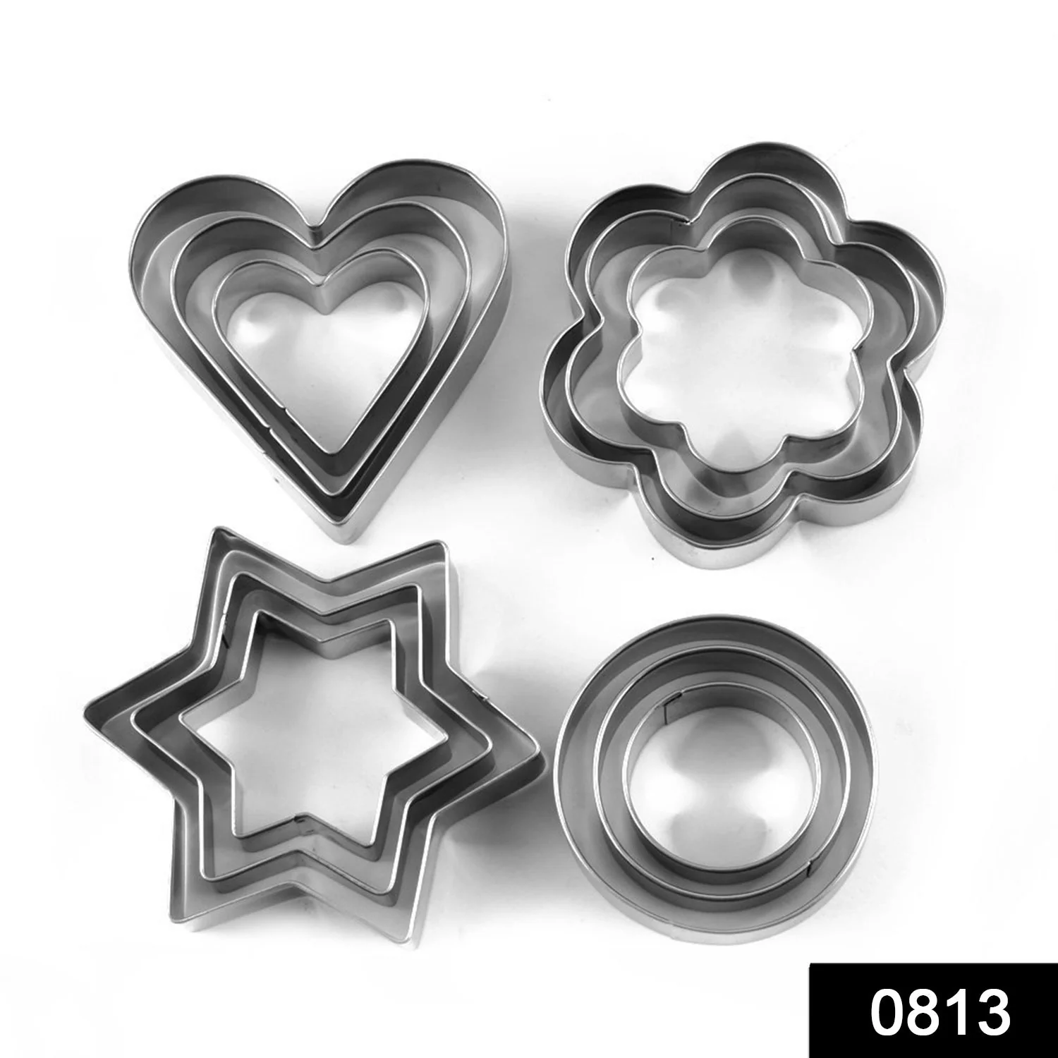 Stainless Steel Cookie Cutter Set – Heart, Round, Star & Flower Shapes (12 Pcs) - Image 2