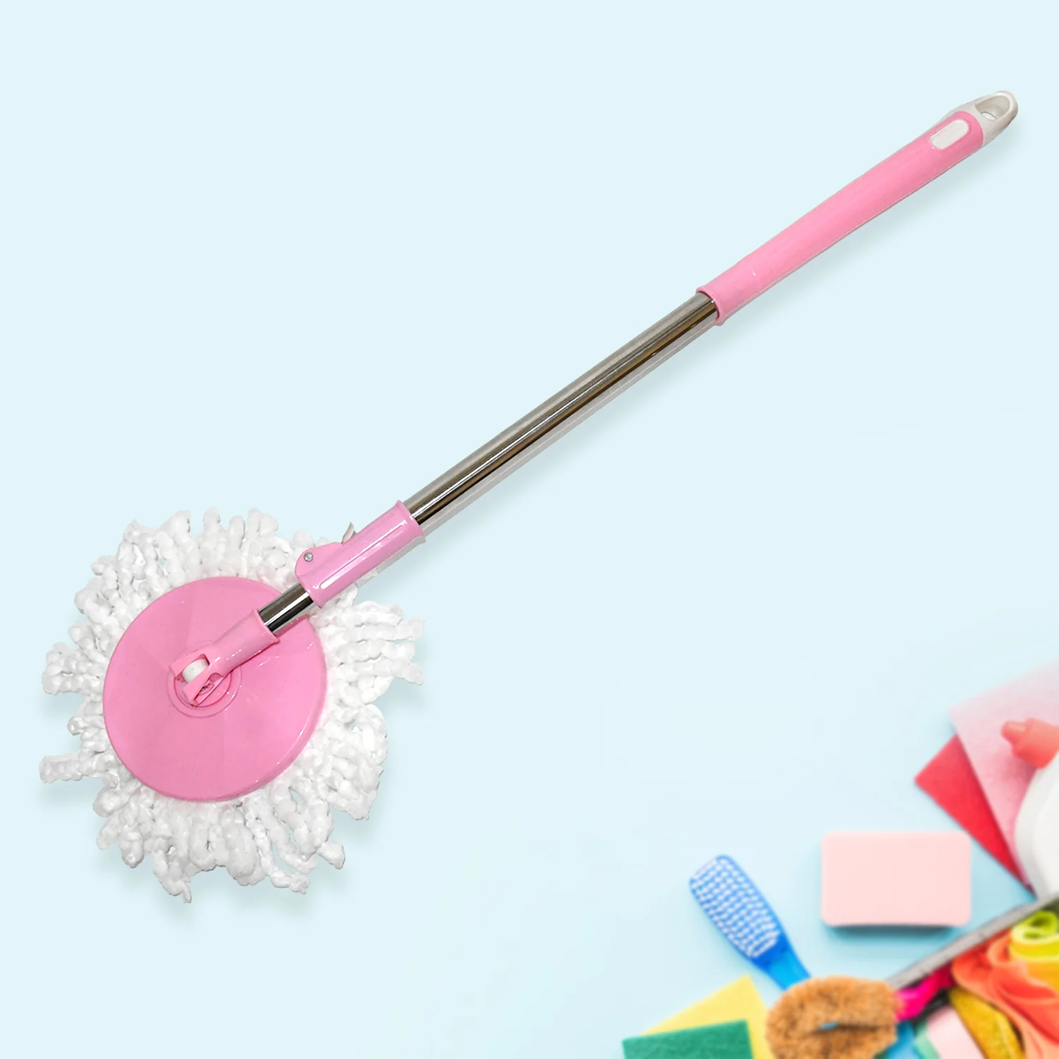 Stainless Steel 360° Rotating Mop with Microfiber Head & Adjustable Rod - Image 5