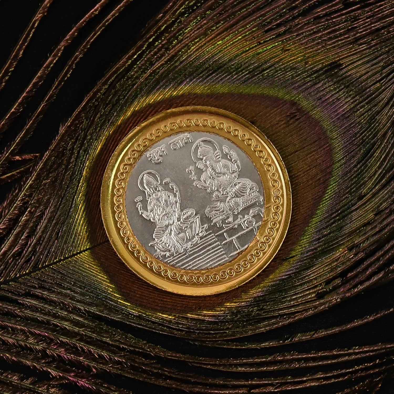 Premium Gold & Silver Dual-Tone Religious Coin with Lakshmi Ganesh Design - Image 3