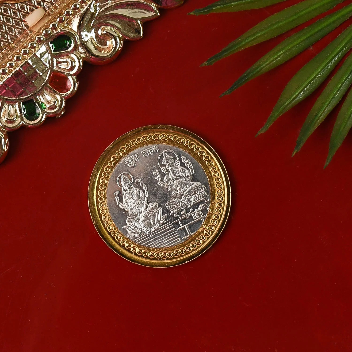 Premium Gold & Silver Dual-Tone Religious Coin with Lakshmi Ganesh Design - Image 4