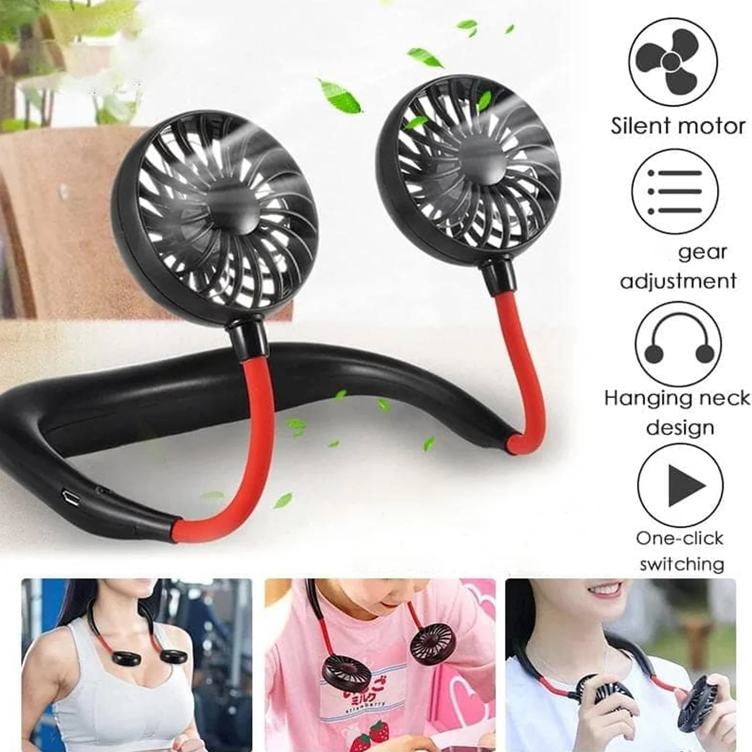 Hand Free Personal Fan - Portable USB Battery Rechargeable With Battery Comaprtment Mini Fan - Headphone Design Wearable Neckband Fan Necklance Fan Cooler Fan for Home, Sport, Camping, Beach, Travel, Office (Battery Not Included) - Image 11
