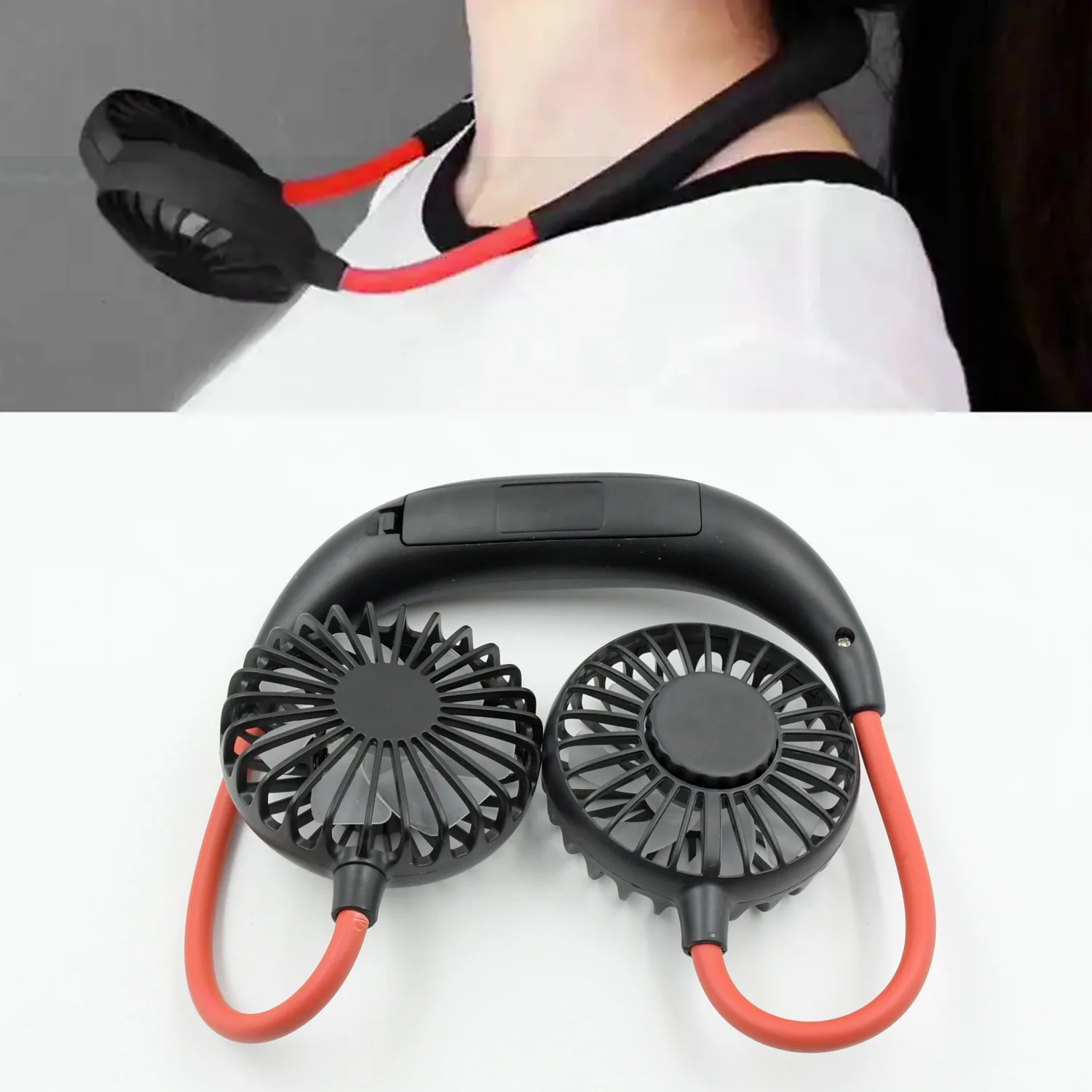 Hand Free Personal Fan - Portable USB Battery Rechargeable With Battery Comaprtment Mini Fan - Headphone Design Wearable Neckband Fan Necklance Fan Cooler Fan for Home, Sport, Camping, Beach, Travel, Office (Battery Not Included) - Image 4
