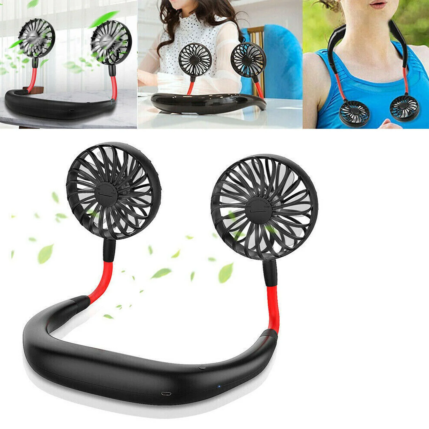 Hand Free Personal Fan - Portable USB Battery Rechargeable With Battery Comaprtment Mini Fan - Headphone Design Wearable Neckband Fan Necklance Fan Cooler Fan for Home, Sport, Camping, Beach, Travel, Office (Battery Not Included) - Image 6