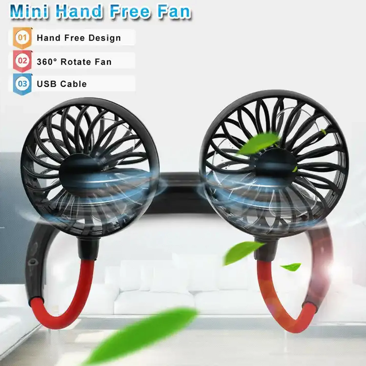 Hand Free Personal Fan - Portable USB Battery Rechargeable With Battery Comaprtment Mini Fan - Headphone Design Wearable Neckband Fan Necklance Fan Cooler Fan for Home, Sport, Camping, Beach, Travel, Office (Battery Not Included) - Image 9