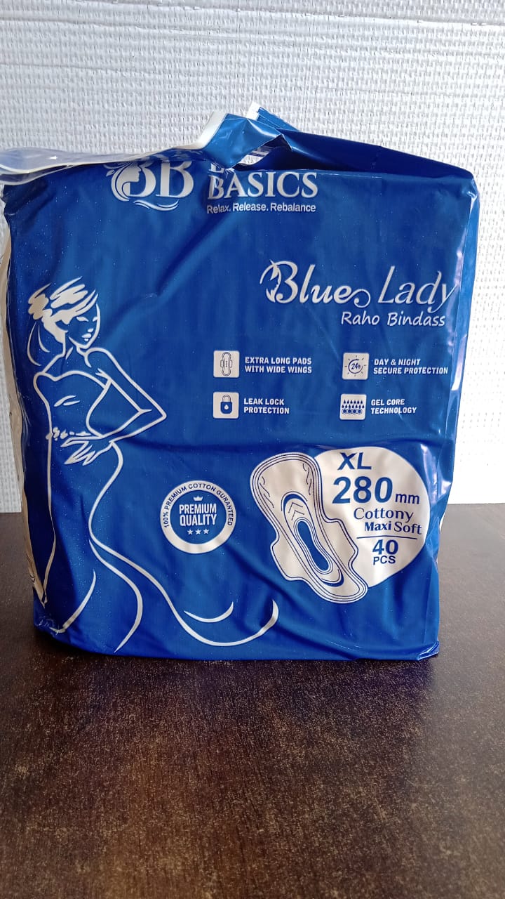 Beautiful Basics Blue Lady Long Pads With Wides Wings Sanitary Pads – 280 mm, 40-Pack - Image 7