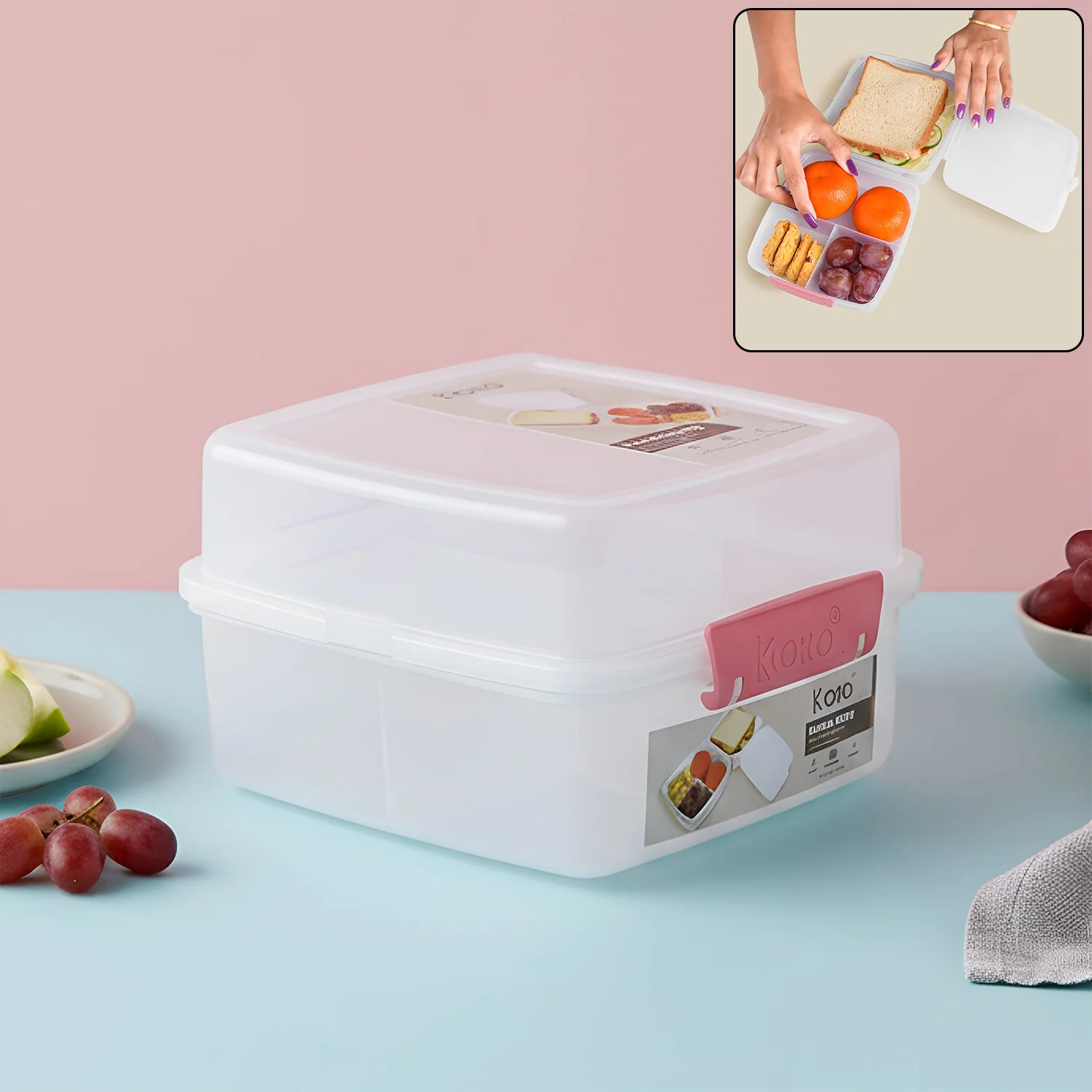 1 Large and 3 Small -Compartment 1400 ML Multipurpose Lunch Box (1400 ML / 1 Pc) - Image 3