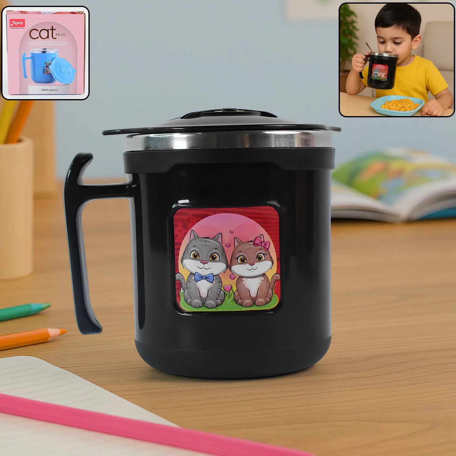 1 Pc Apex Cat Mug – 250 ml Stainless Steel Insulated Inner with Cute Cat Print - Image 3