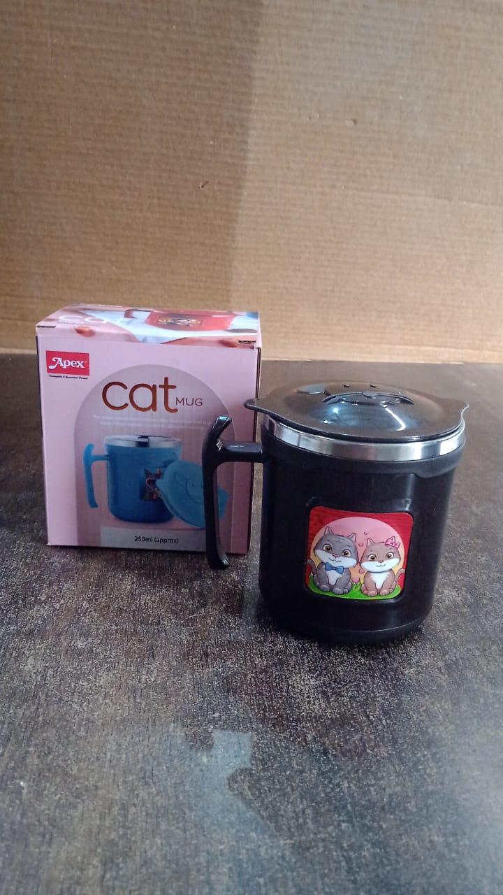 1 Pc Apex Cat Mug – 250 ml Stainless Steel Insulated Inner with Cute Cat Print - Image 4