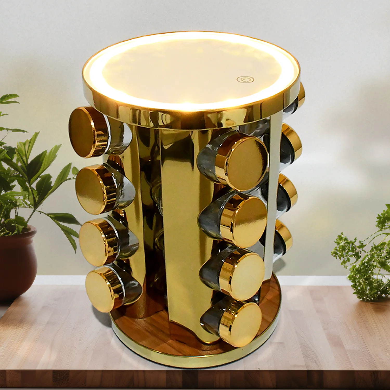 LED Spice Rack Organizer, Rotating Spice Rack  (Golden / 16 Pc / MOQ - 6 pc) - Image 3