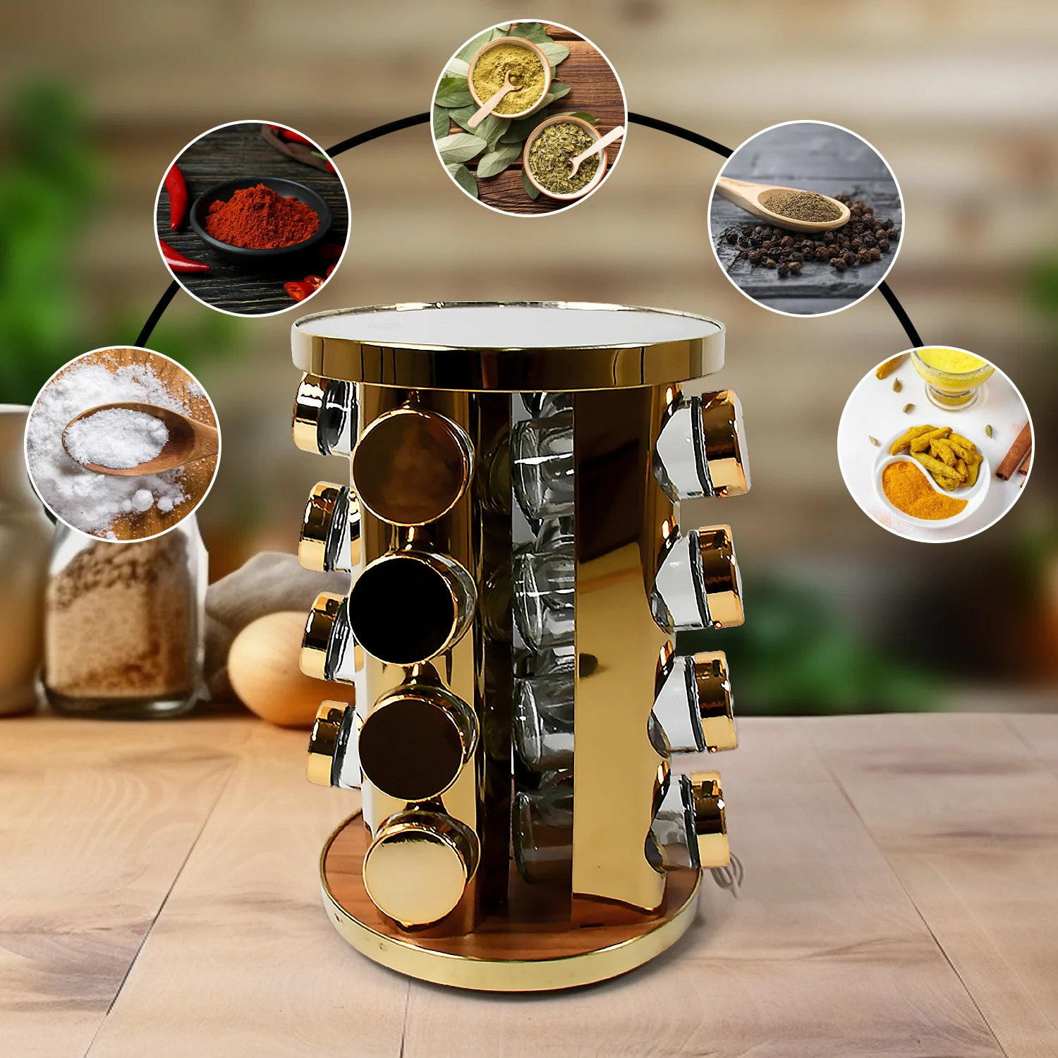 LED Spice Rack Organizer, Rotating Spice Rack  (Golden / 16 Pc / MOQ - 6 pc) - Image 7