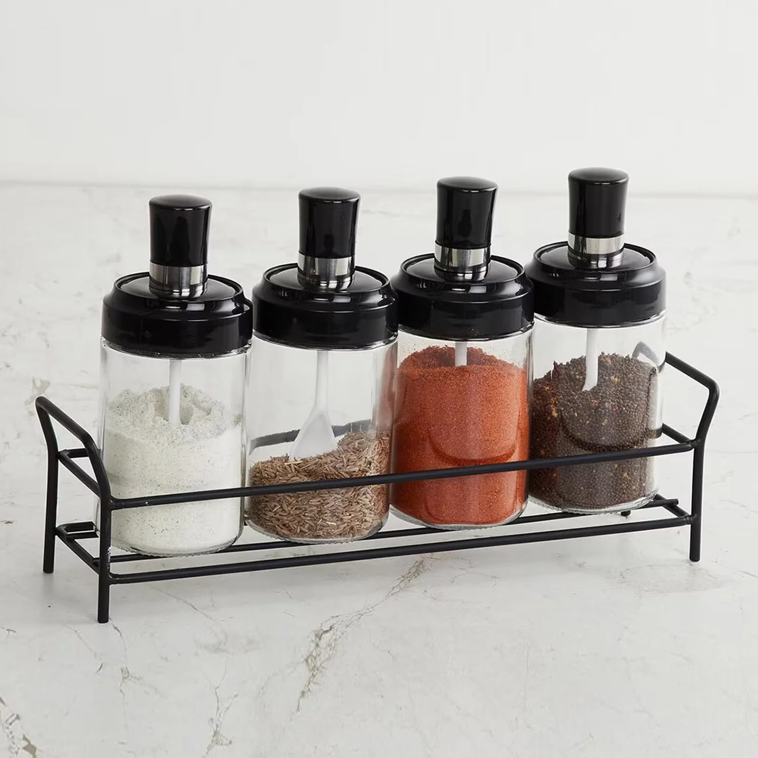 Transparent Glass Oil Dispenser 500 ML Bottle Set of 2, Spice Jar 250 ML Set of 3, Oil Bottle for Kitchen, Oil & Vinegar Storage Glass Bottle, Glass Container for Spice, Masala (5 Pcs Set) - Image 8