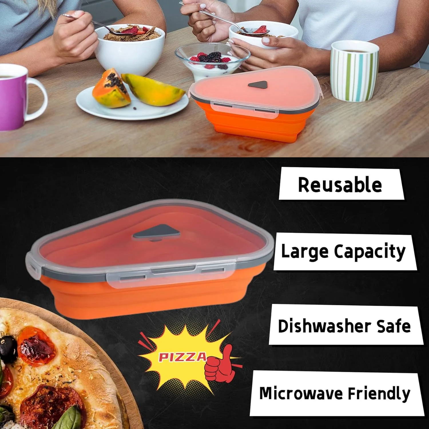 Reusable Expandable Pizza Storage Container with 5 Microwavable Trays - Image 8
